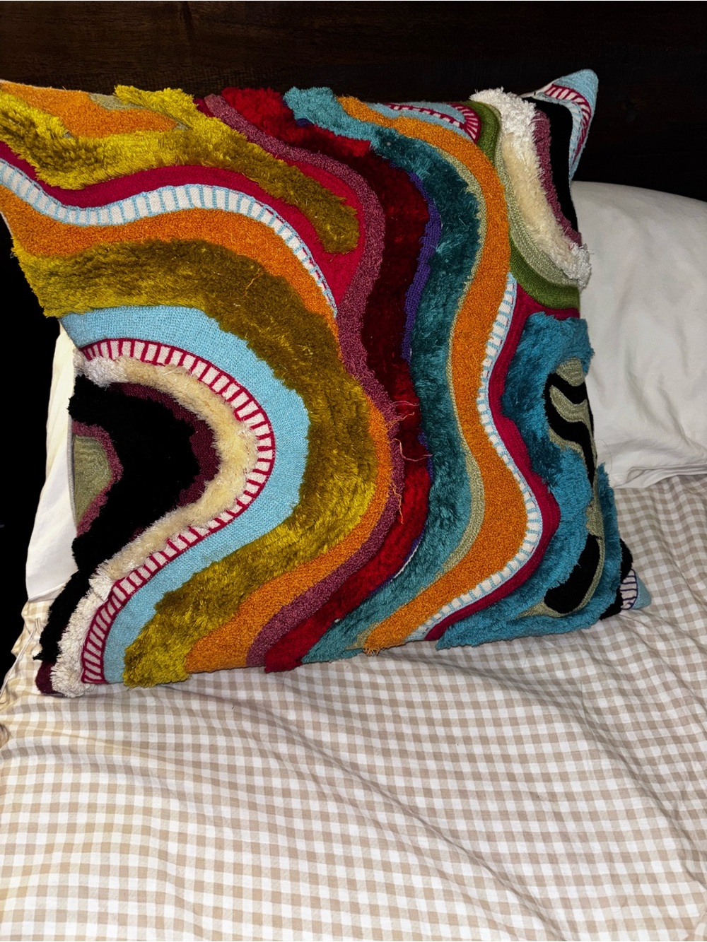 Anthropologie Vibrant Multicolor Wavy Tufted Pillow